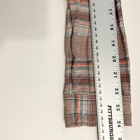 NWOT CURRENT/ELLIOTT Top S Plaid Beige Brown Multi Pocket Long-Sleeve Cotton - Picture 15 of 16